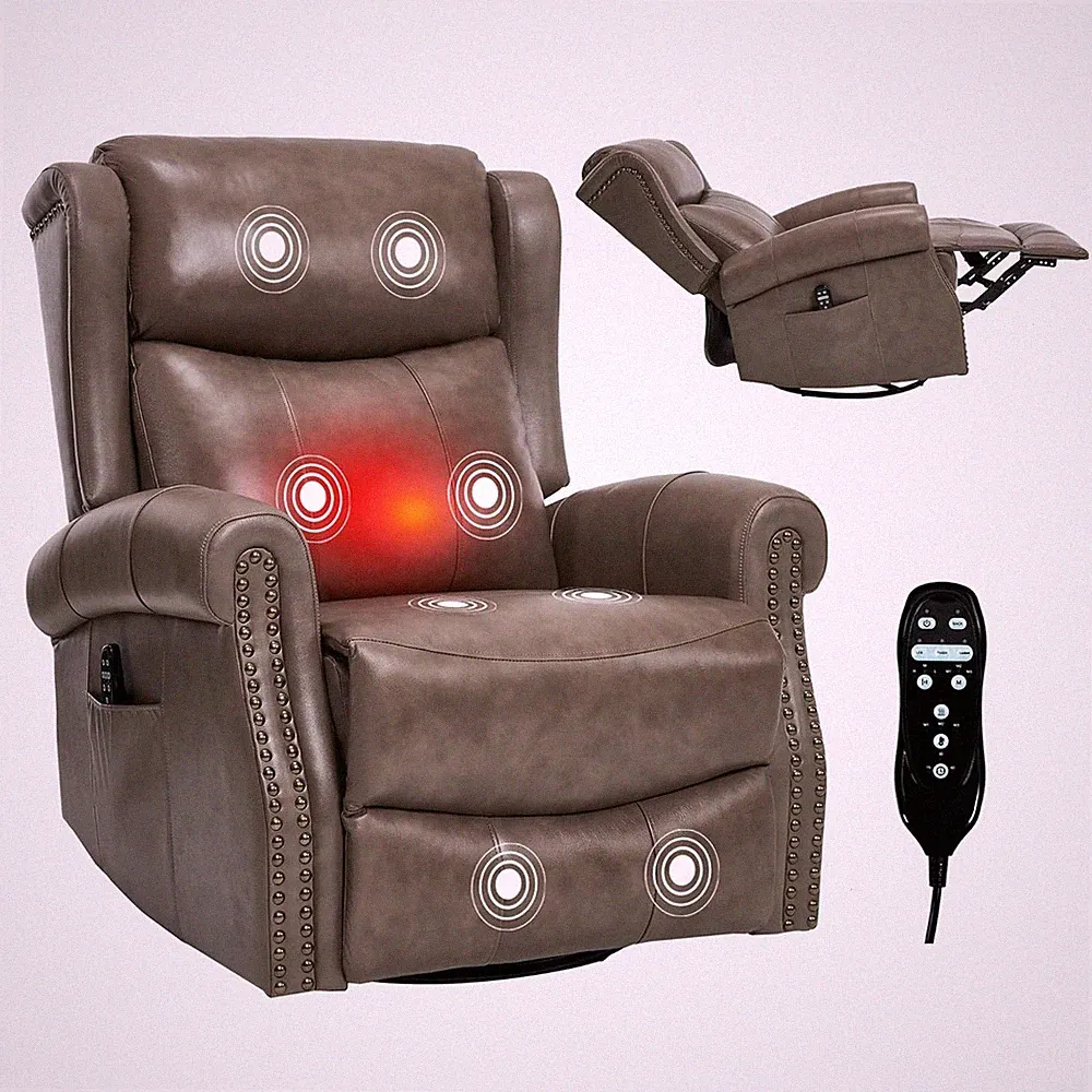 360° Swivel Recliner Chair with Heat & Massage for Ultimate Comfort, Grey