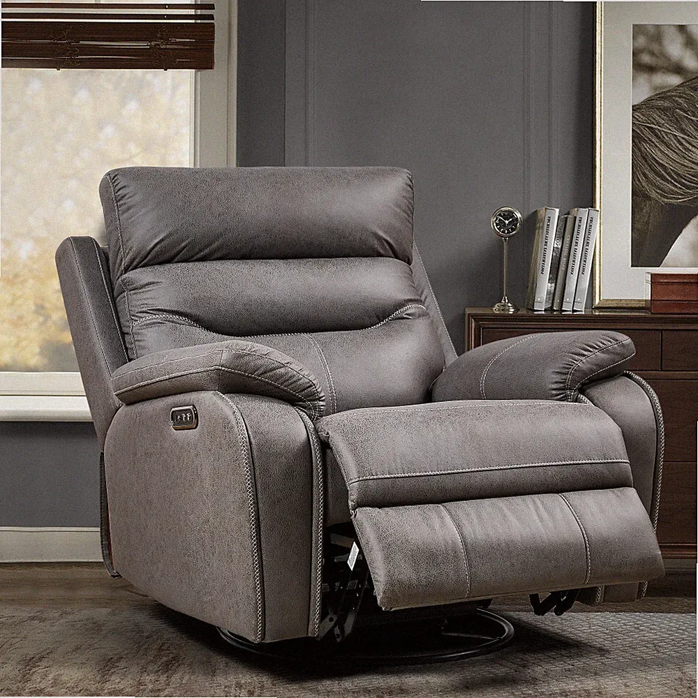 Dual OKIN Motor Rocking Sofa Recliner Chair 240 Degree Swivel Head Rest w/ Power