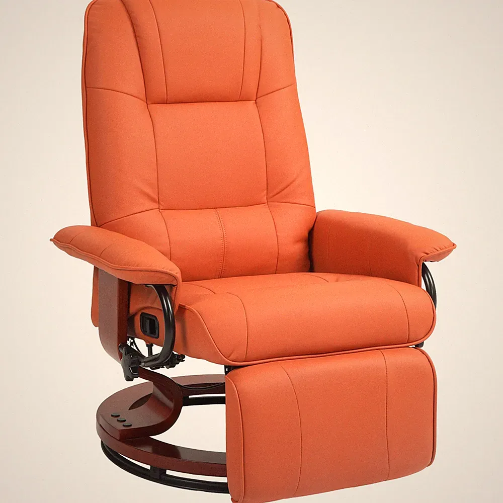Faux Leather Recliner Chair Swivel Footrest Armrest Wood Base for Living Room