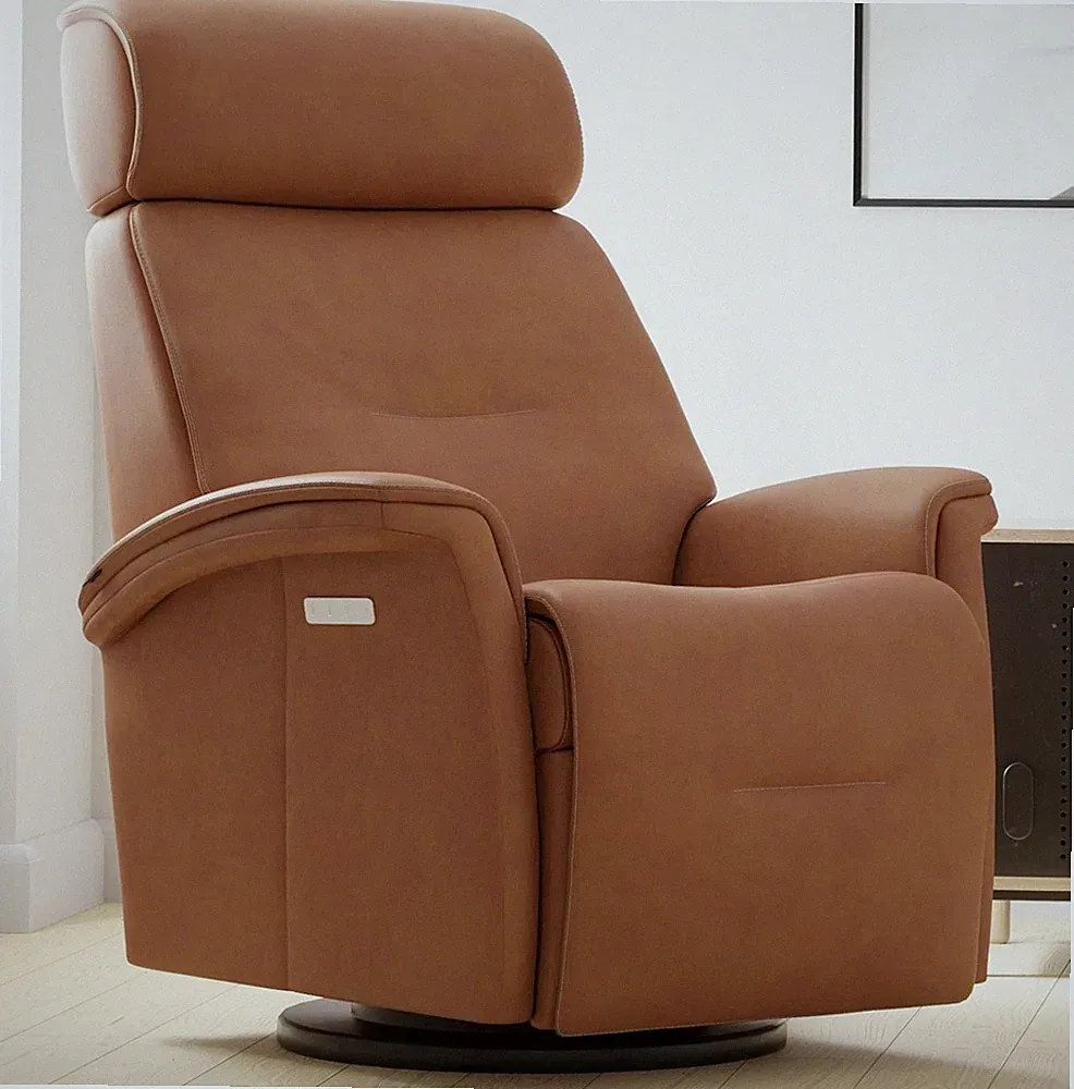Fjords Rome Small Power 3 Motor Recliner Swivel Chair Relaxer - Whiskey Leather