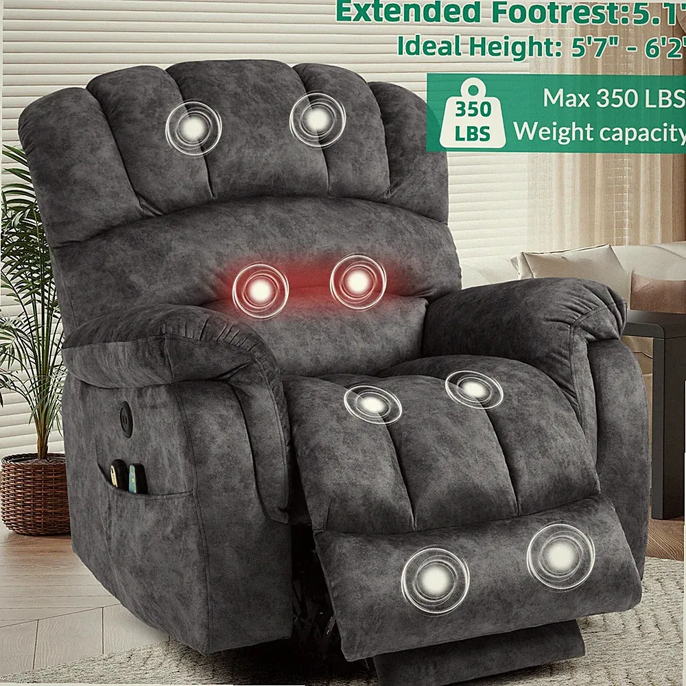Large Power Lift Recliner Chair w/ Heat Massage & Extended Footrest for Tall Man