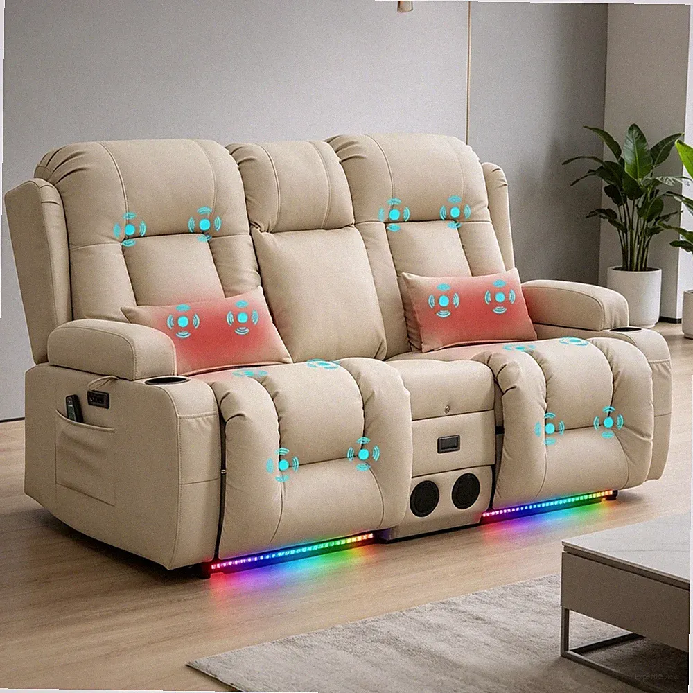 Power Home Theater Seating Recliner Loveseat Sofa w/Massage,Bluetooth,WallHugger