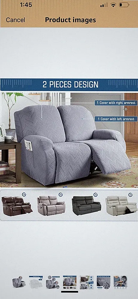 Recliner Stretch Sofa Cover 2 Seater With Arm Rest,Machine Washable(Light Grey)