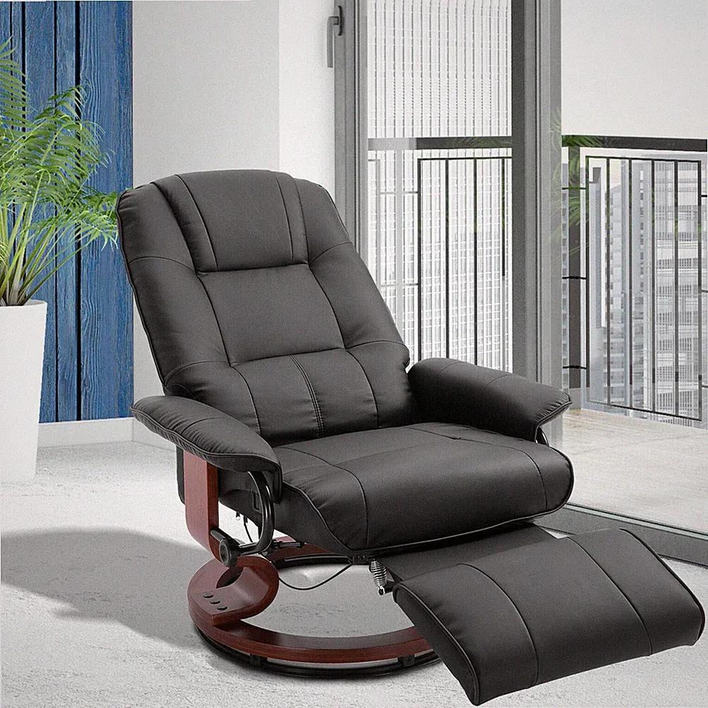Swivel Faux Leather Recliner with Footrest Armrest - Living Room Lounge Chair