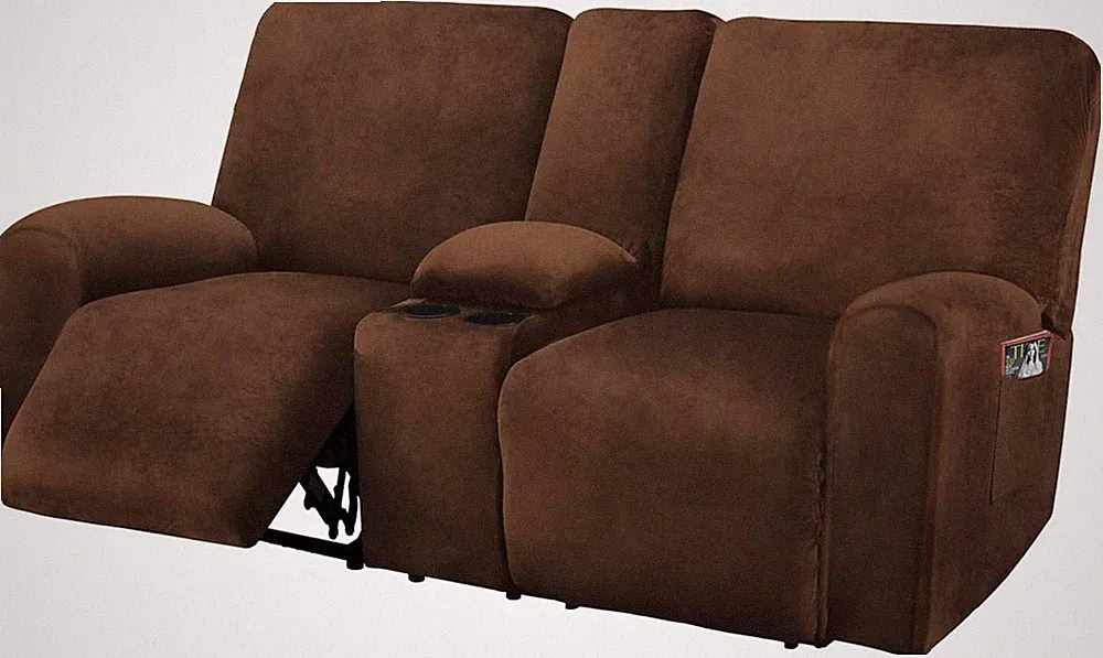 ULTICOR Reclining Love Seat with Middle Console Slipcover, 8-Piece Velvet
