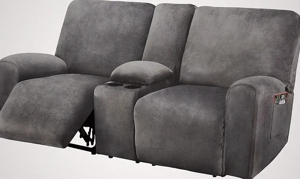 ULTICOR Reclining Loveseat with Middle Console Slipcover, 8-Piece Velvet Stre...