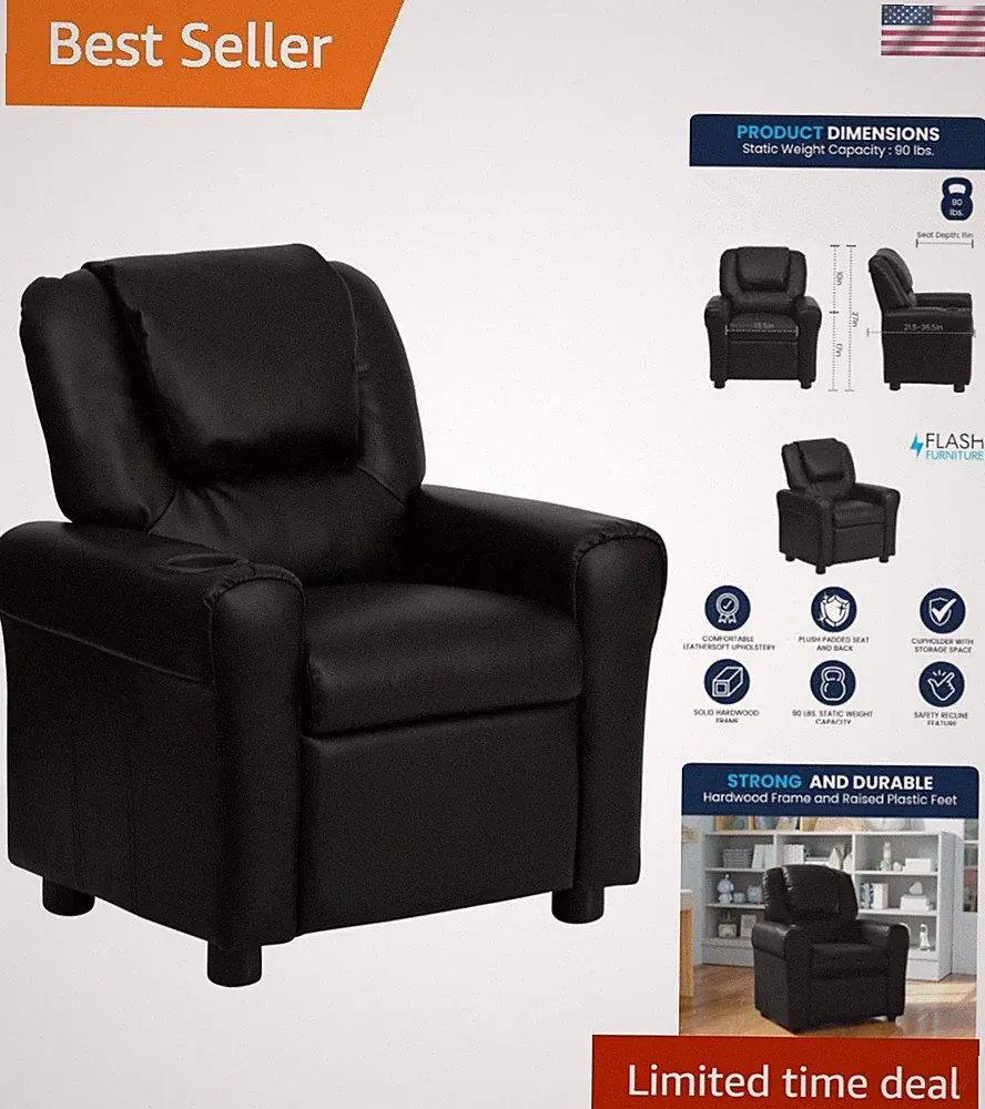 Vana LeatherSoft Kids Recliner with Cup Holder, Headrest, and Safety Recline,...