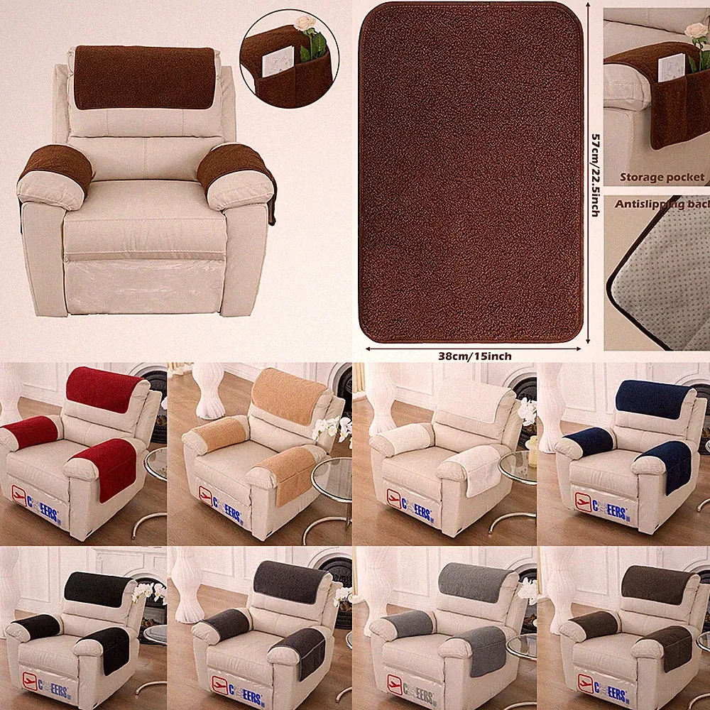 Velvet Recliner Headrest Sofa Cover Armrest Cover With Pockets Cushion Protector